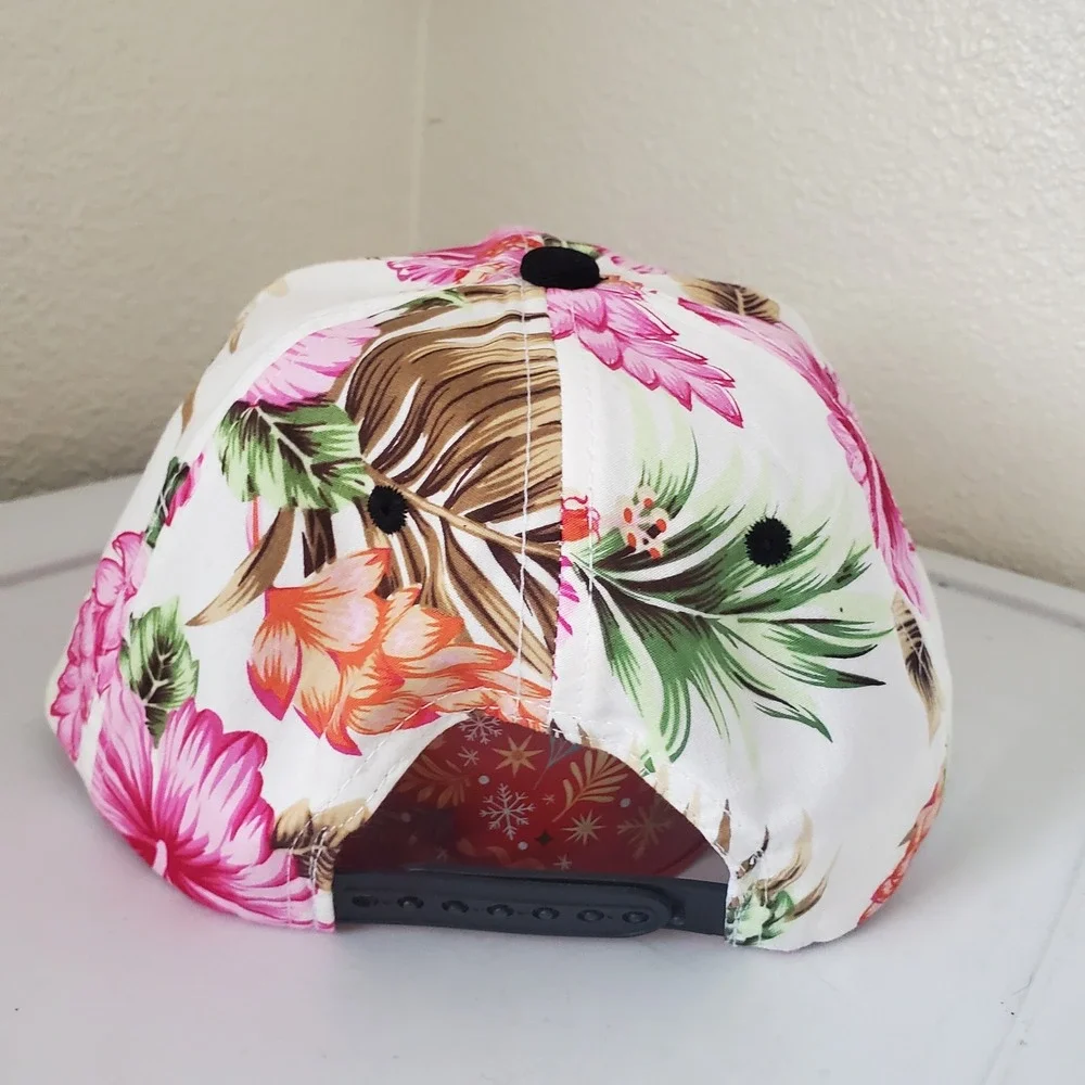 San Diego California Tropical Floral Snapback Hat Pink Hibiscus Flat Brim Cap